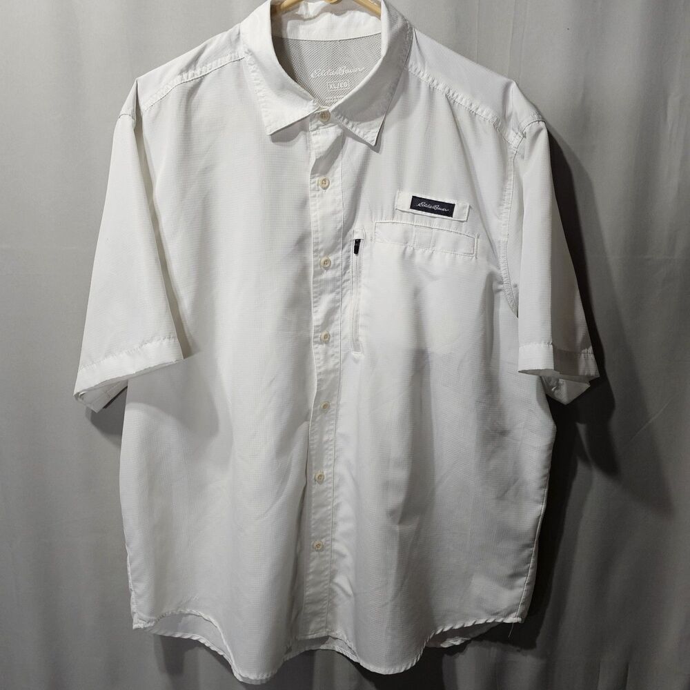 Eddie Bauer Mens XL White Short Sleeve Ripstop Fishing Hiking Shirt
